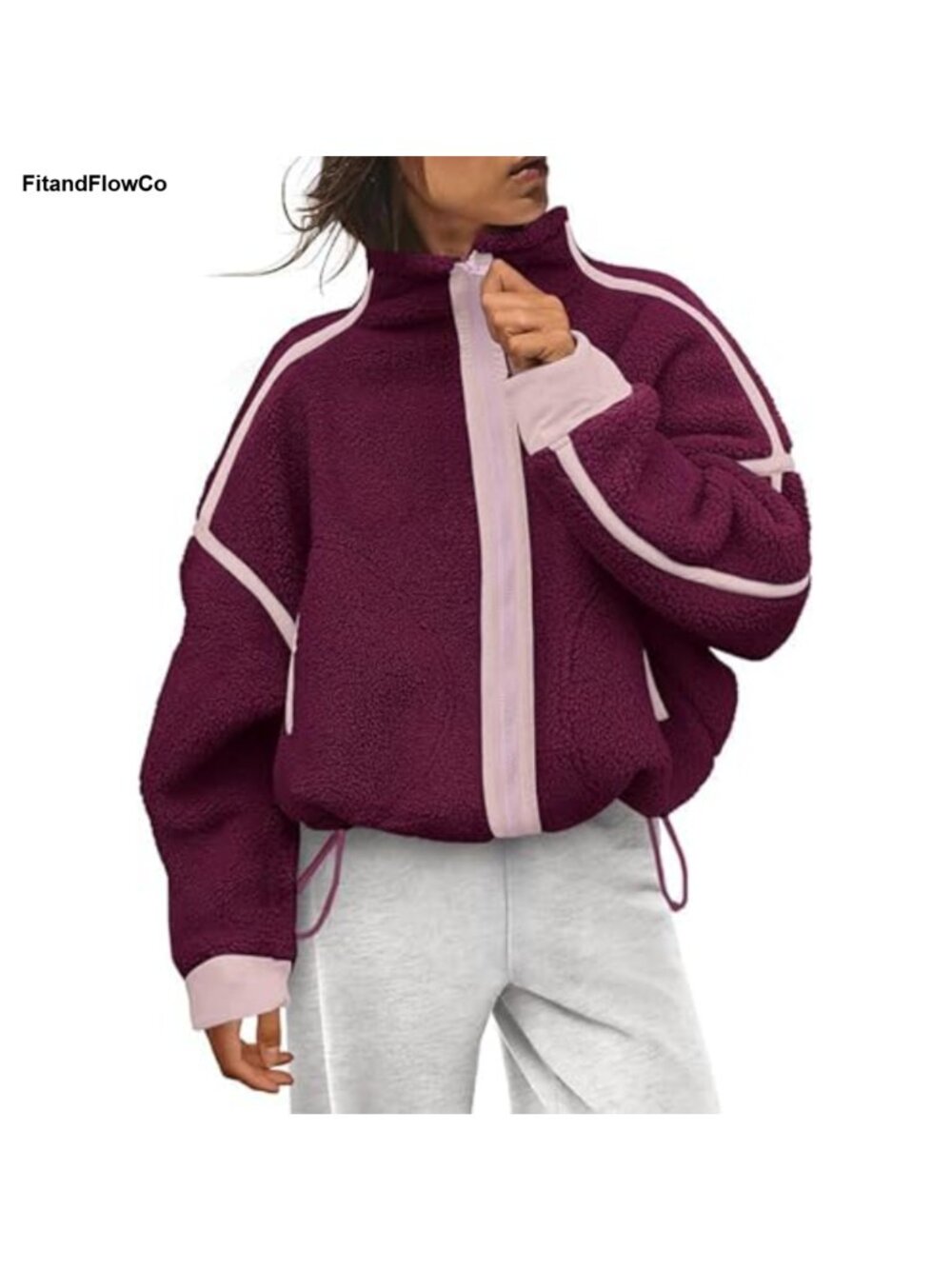 Sherpa Fleece Zip Up Cropped Oversized Jacket Fuzzy Coat